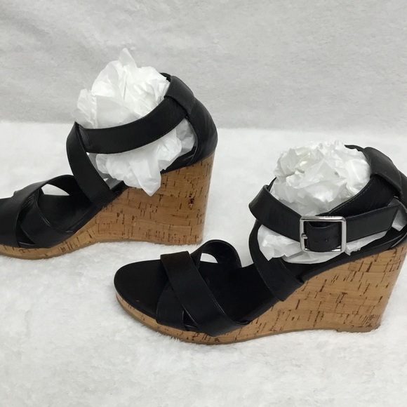 Cole Haan Women’s Jillian Wedge Black Platform Leather Sandals Size 7B - Picture 2 of 6